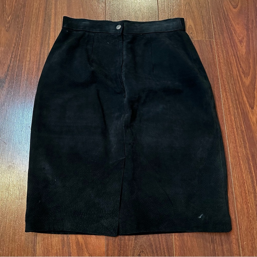 VTG Compagnie Internationale Express Mini Skirt‎ Black Y2K Sz 9/10 100%  Leather